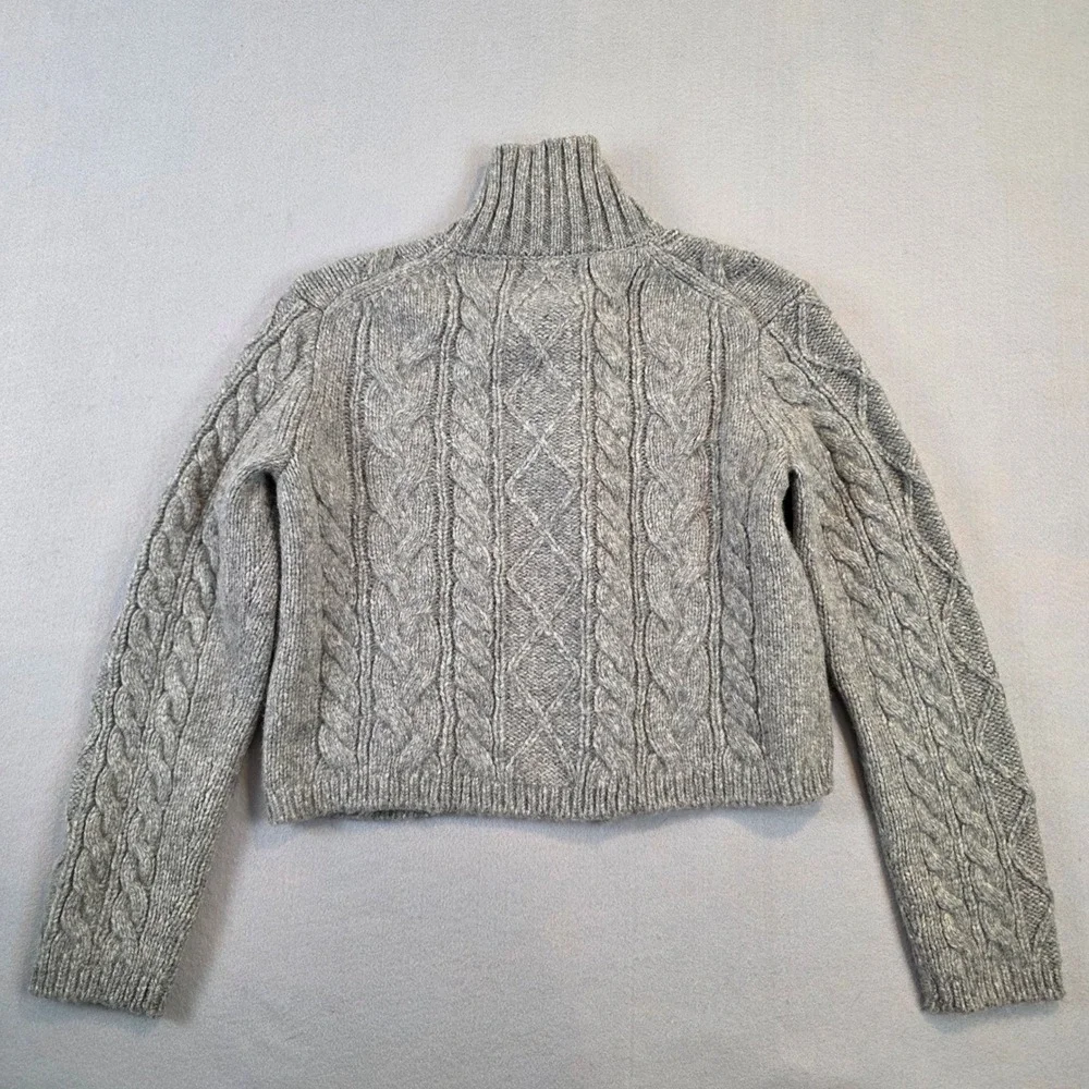 J.Crew Womens Gray Cable Knit Wool Alpaca Blend Cropped Cardigan Sweater sz Md